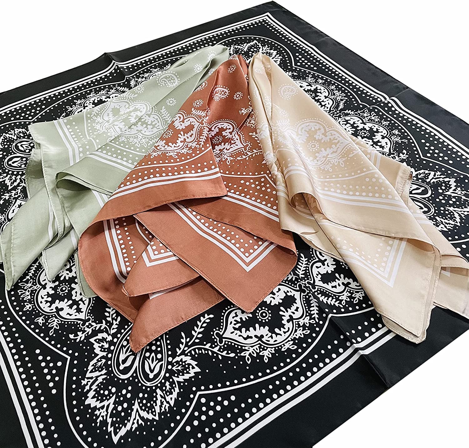 4Pcs Silk Feeling Scarf Square Satin Head Scarf for Women Neck Hair Scarves Wraps Headscarf Hair Bandanas Night Sleeping Wrapping, 26.5×26.5 Inches