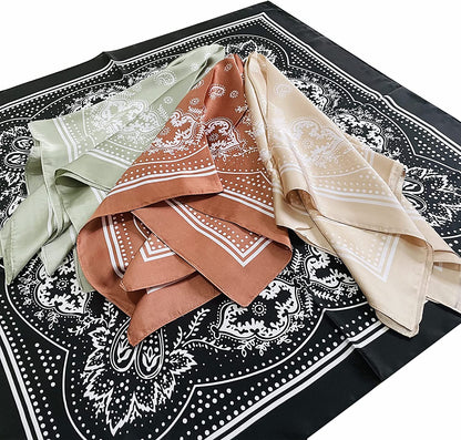 4Pcs Silk Feeling Scarf Square Satin Head Scarf for Women Neck Hair Scarves Wraps Headscarf Hair Bandanas Night Sleeping Wrapping, 26.5×26.5 Inches