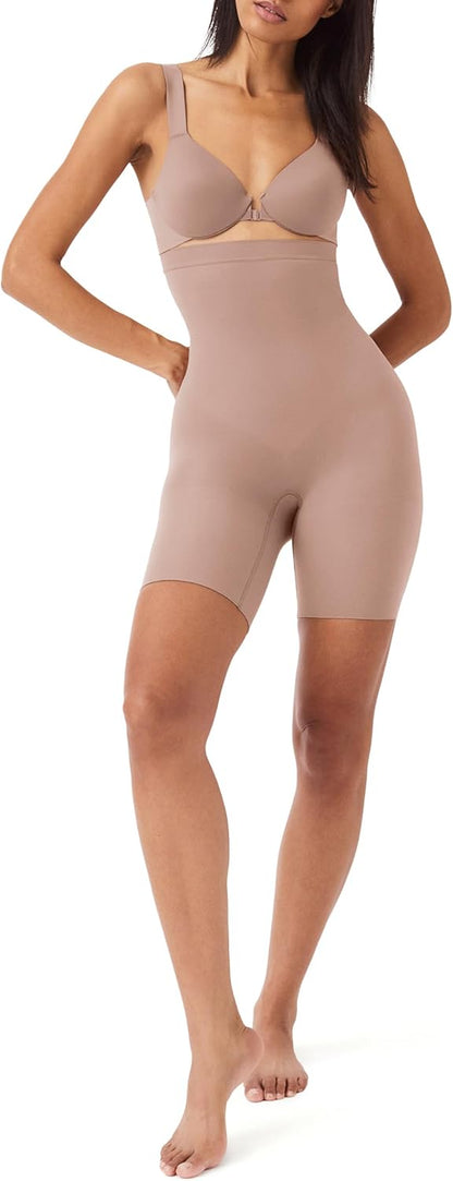SPANX Power Series high-waisted mid-thigh shapewear short in beige