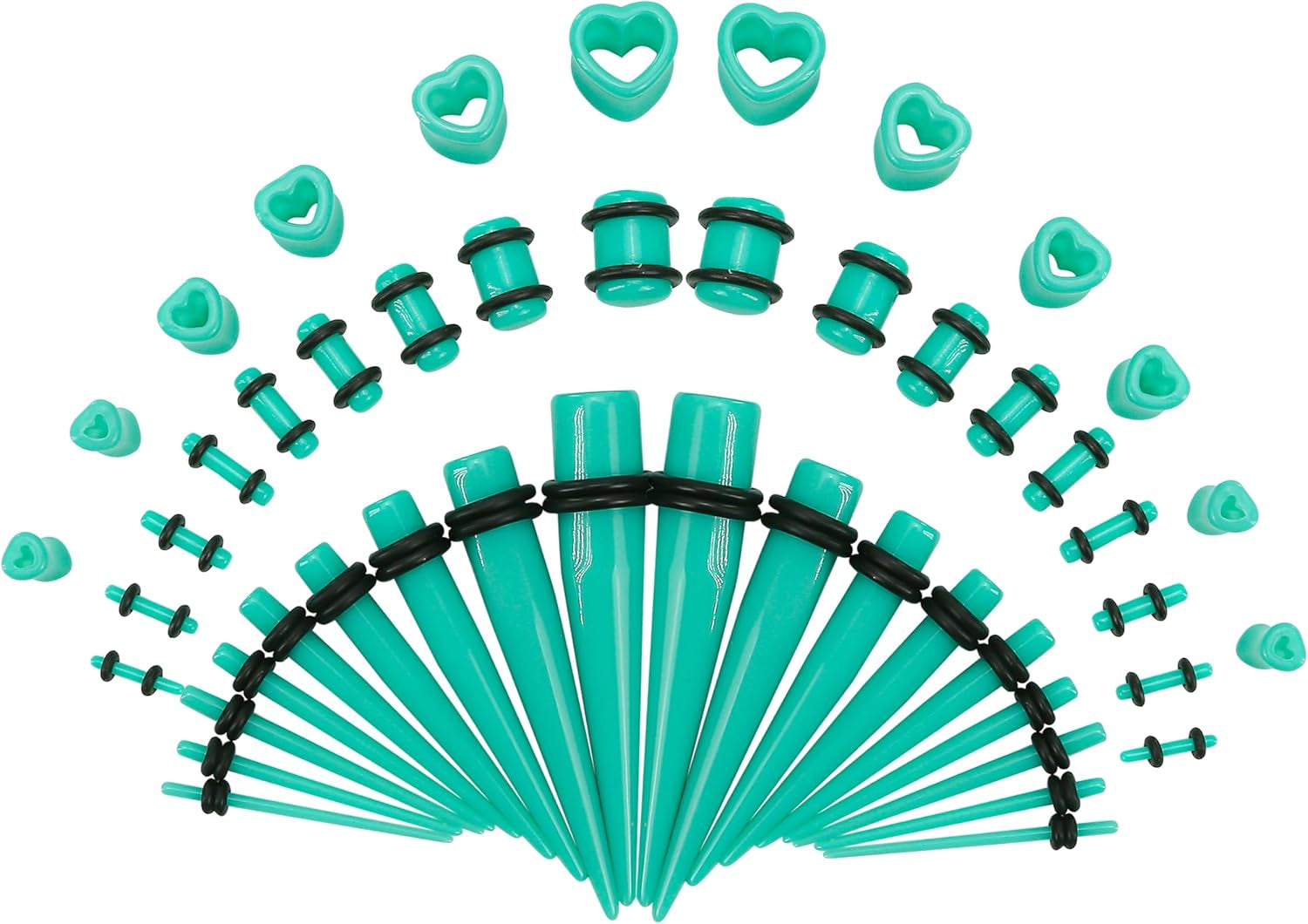 Acrylic, Silicone Ear Stretching Kit: Lightweight Tapers, Heart Tunnels & Plugs for Starter Expanders | Body Piercing Jewelry Earring Gauges Gauging Set for Men, Women (Size: 14G-0000G)