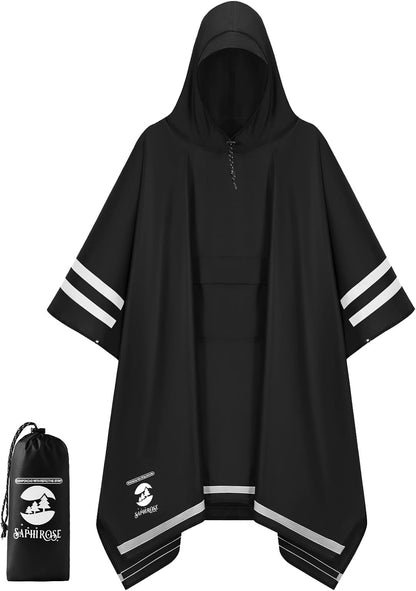 Saphirose Hooded Rain Poncho Waterproof Raincoat Jacket for Men Women Adults