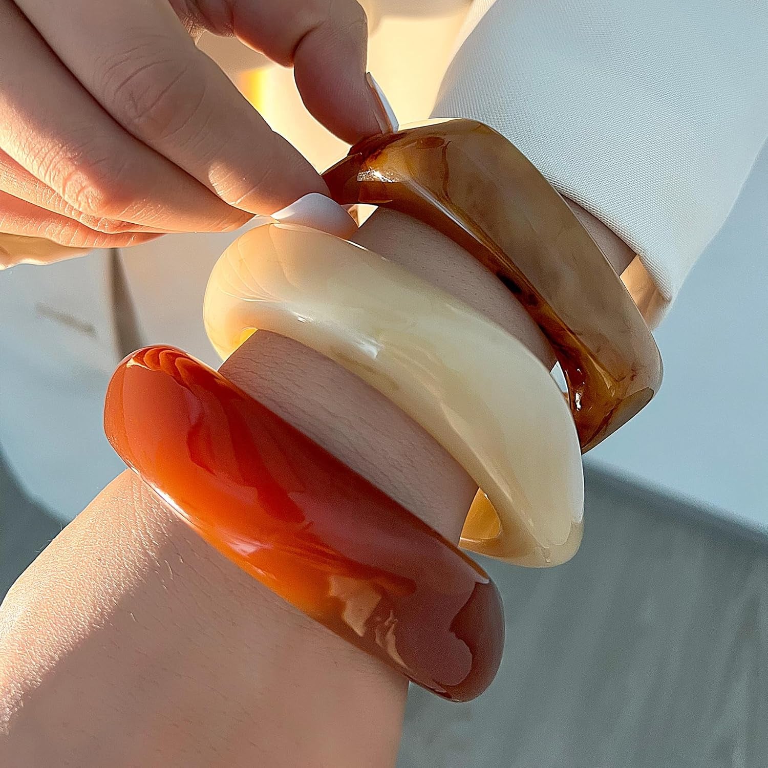 If YOU Chunky Gold Bangle Bracelets for Women, 14K Gold Plated Multi Layer Stackable Cuff Bracelet Set, Trendy Statement Bracelet Stack Jewelry Gifts