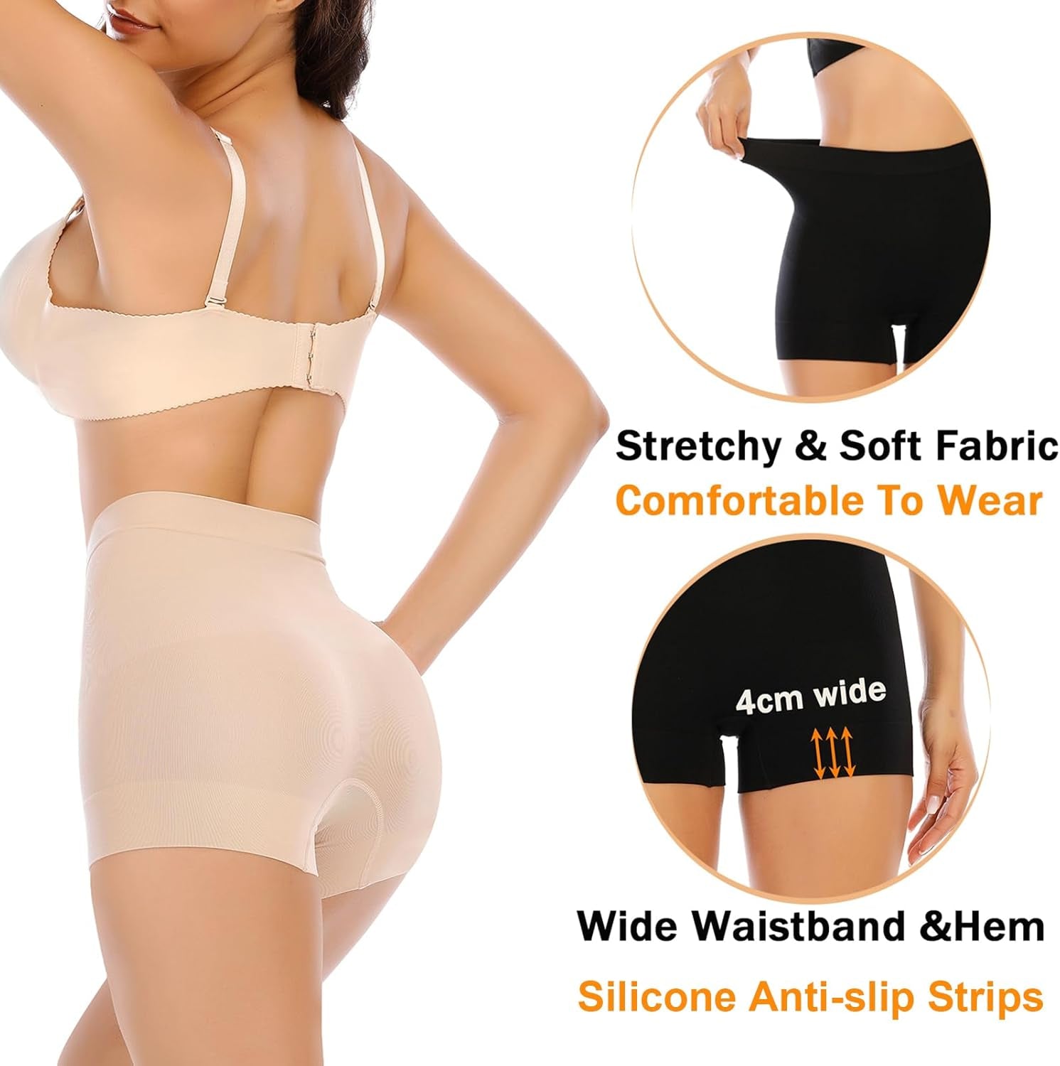Light tummy control shapewear boyshorts on model