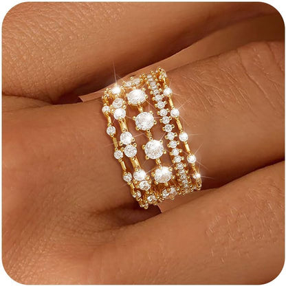 FUNEIA Stackable Silver Gold Rings for Women Non Tarnish 14K Gold Plated Thumb Cubic Zirconia Rings for Women Dainty Pinky Promise Wedding Ring Set Women'S Engagement Eternity Band Rings Gold Jewelry