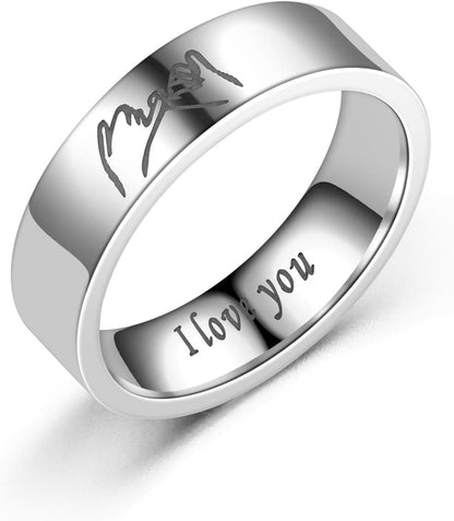 Pinky Promise Couple Rings Hand in Hand Ring Stainless Steel High Polish I Love You Carved Wedding Band Statement Ring for Women Men Friendship Lovers Jewelry