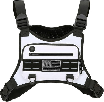 Woman in sports chest bag during ski activity with all gear secured