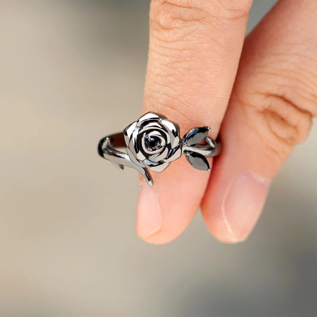 Burned and Survived Self-Love Black Rose Ring, Blooming from Darkness Black Rose Rings Love All Parts of Yourself Creative Personalized Therapeutic Gifts Jewelry