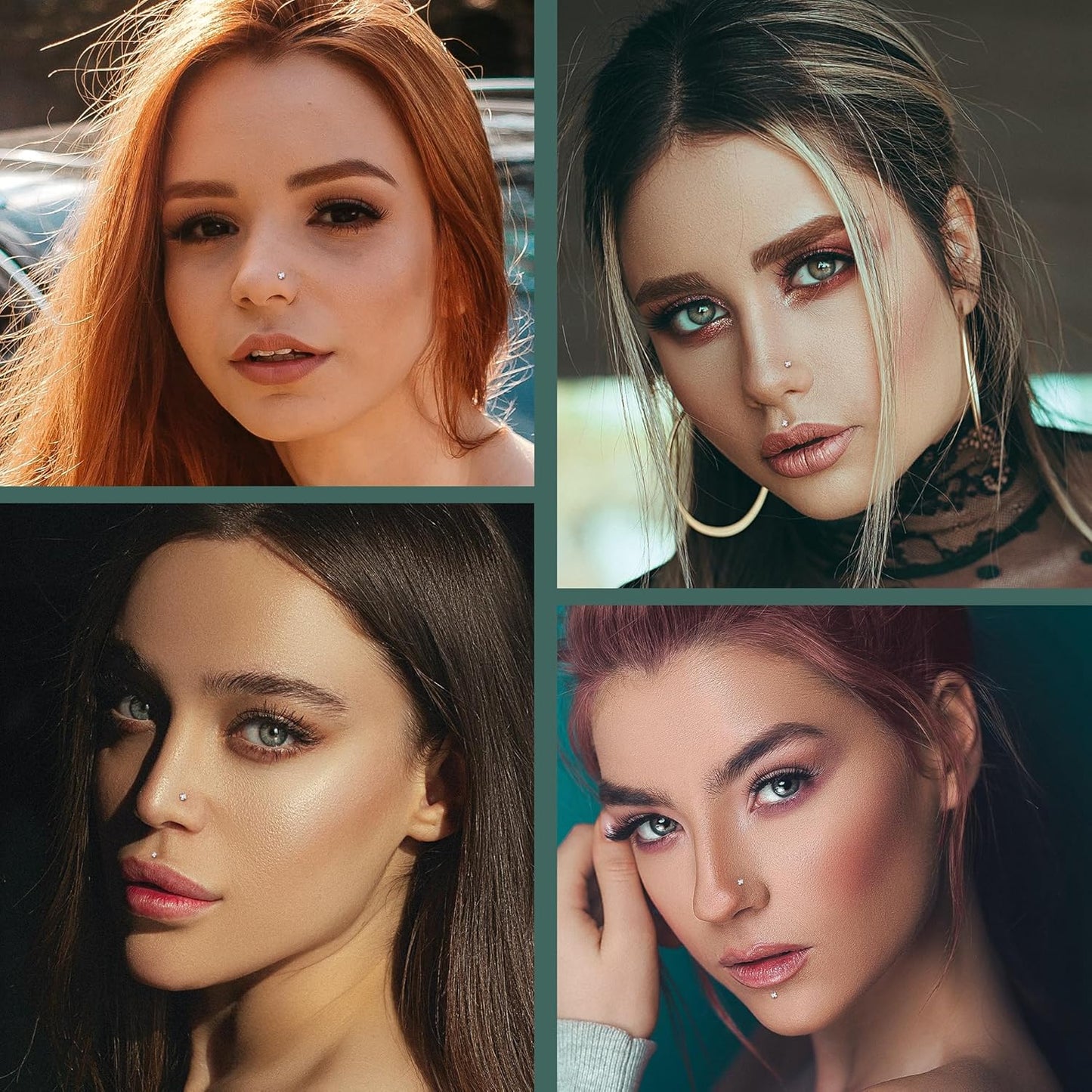 Sllaiss 8 Pcs 20G Nose Ring Studs Made with Austrian Crystal for Women Stainless Steel 1.5Mm 2Mm 2.5Mm 3Mm Nose Piercings Set Body Jewelry Hypoallergenic