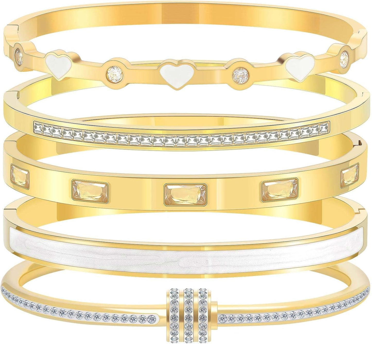 18K gold plated pink heart bangle bracelet for women
