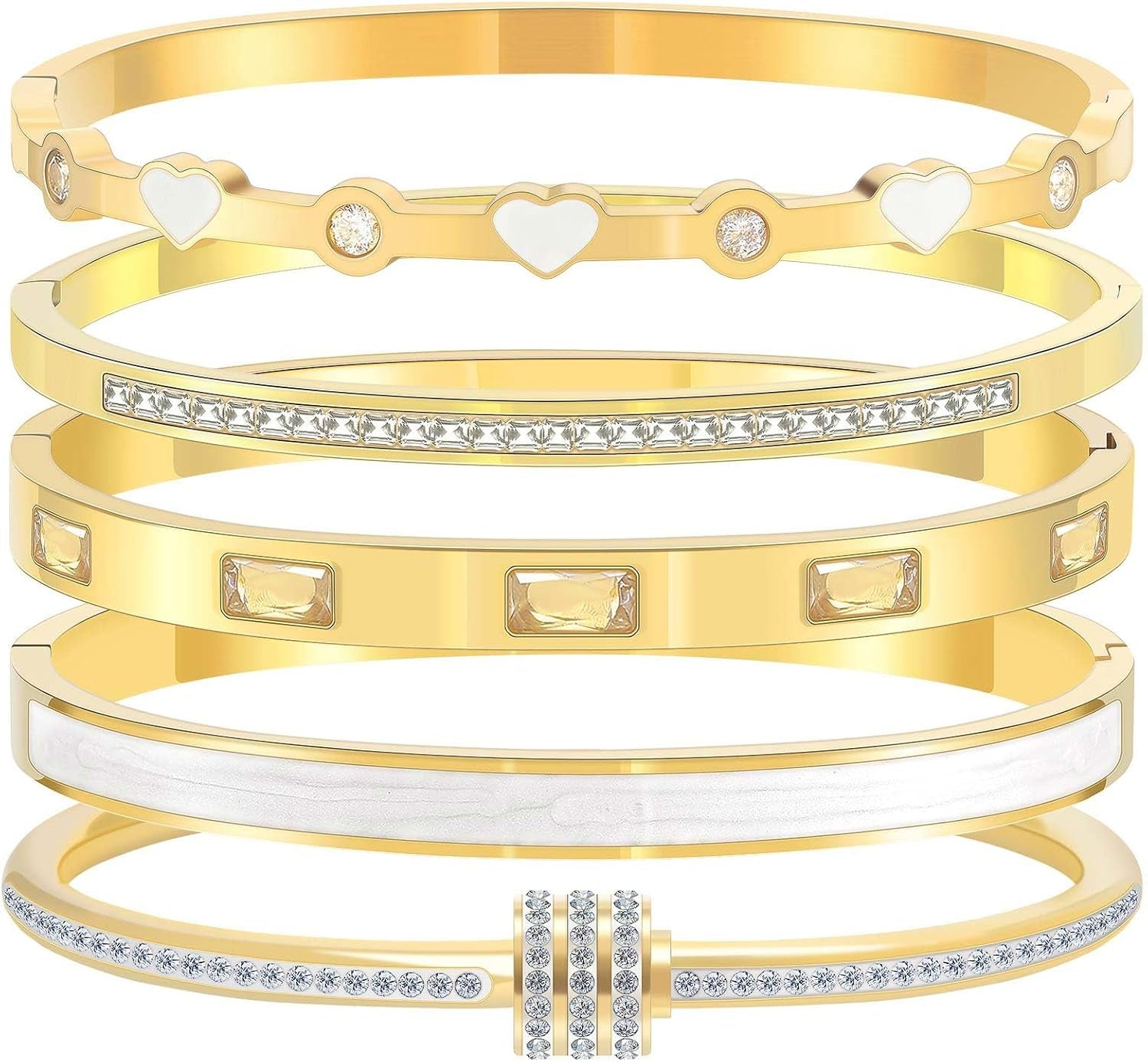 18K gold plated pink heart bangle bracelet for women