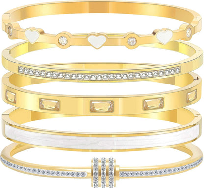 18K gold plated pink heart bangle bracelet for women