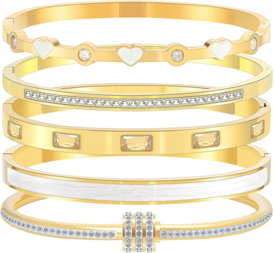 18K gold plated pink heart bangle bracelet for women