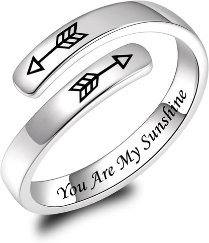 BEILIN 925 Sterling Silver Inspirational Jewelry Rings Adjustable Ring Personality Encouragement Gift for Teens Women