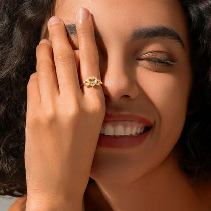 MINDDHA 14K Gold Plated Cubic Zirconia Rings- Love Heart Infinity Eternity Band for Women- Wedding Rings- 2Mm Band Size 4-12