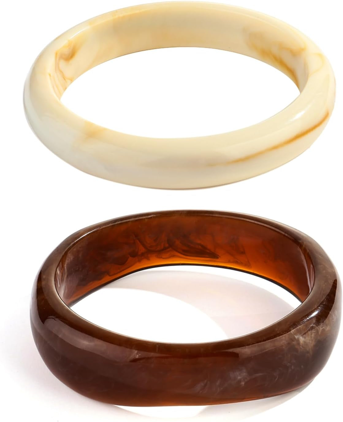 2PCS Resin Bracelet Set for Women Trendy Cream Acrylic Resin Bangle Bracelets Tortoise Shell Translucent Acetate Wristband Bangle Jewelry