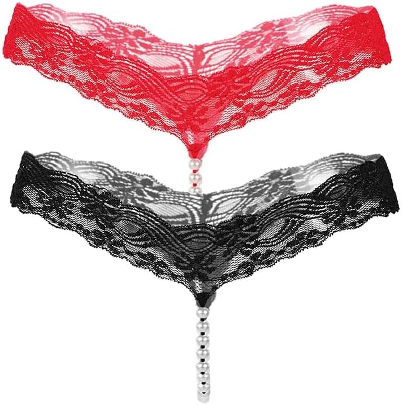 Women's lace T pants thongs with pearl beads
