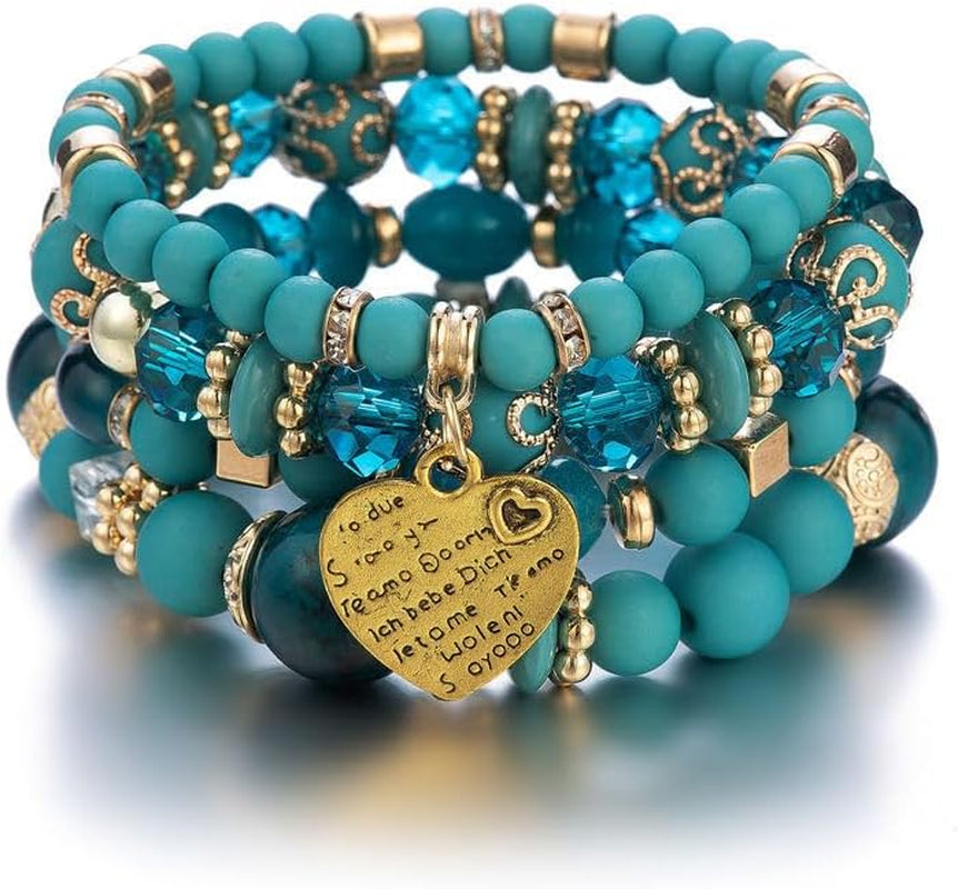 4 Sets Bohemian Stackable Bead Bracelets, Stretch Bangle Charm Jewelry 1