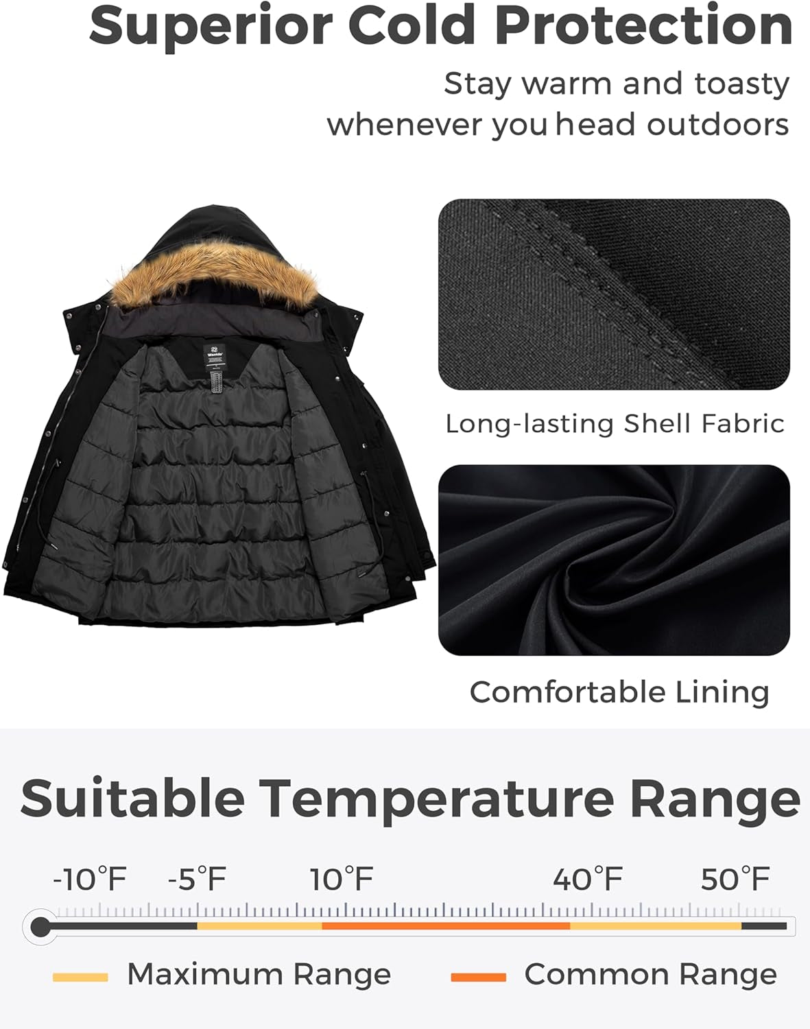 Winter coat hood detail with drawstring adjustment