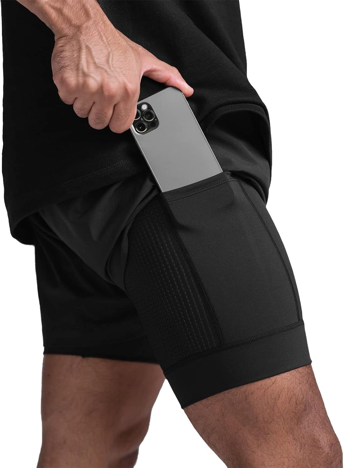Detail of ventilation mesh on men's workout shorts