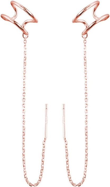 SLUYNZ 925 Sterling Silver Cuff Earrings Threader Chain for Women Crawler Earrings Wrap Earrings