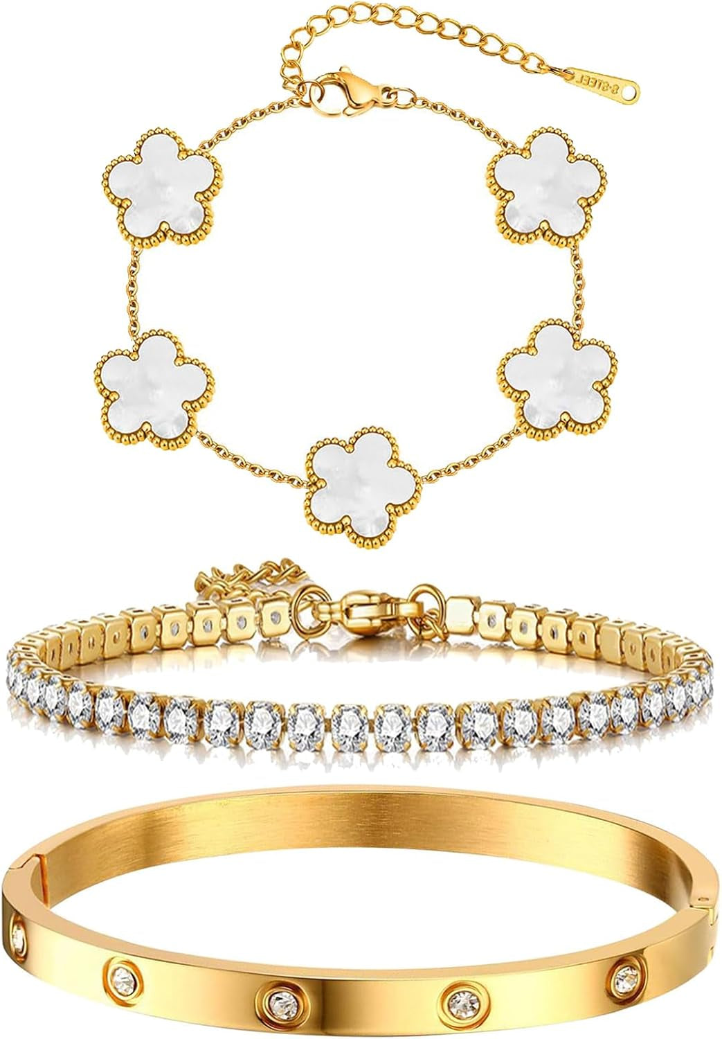 YOUNGGRACE Womens Stackable Floral Gold Bracelets 3Pcs