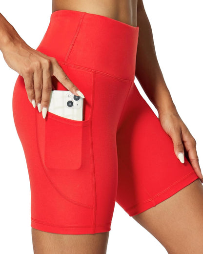 IUGA Biker Shorts Women 6" Tummy Control Workout Shorts Women with Pockets High Waisted Yoga Running Gym Spandex Compression