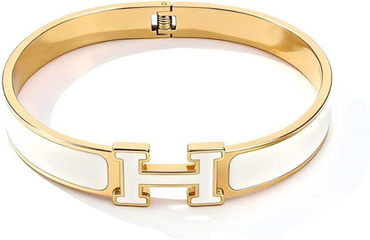 Elegant Two-Tone Cuff Bracelet, White and Rose Gold Plated Metal, Modern Geometric Design, Fashion Bangle Jewelry