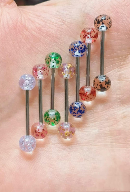 20Pcs 14G Mix-Color Stainless Steel Straight Barbell Tongue Rings Bars Piercing 5/8" Length Acrylic Glow in Dark Flexible Retainer Body Jewelry for Women Men