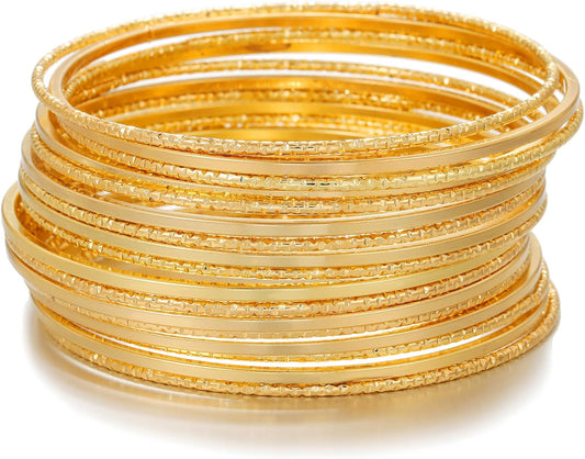 Gold Bangles for Women, 12 Pcs Boho Stackable Bracelets Multi Layer Textured Chunky Bracelets Jewelry Set for Women