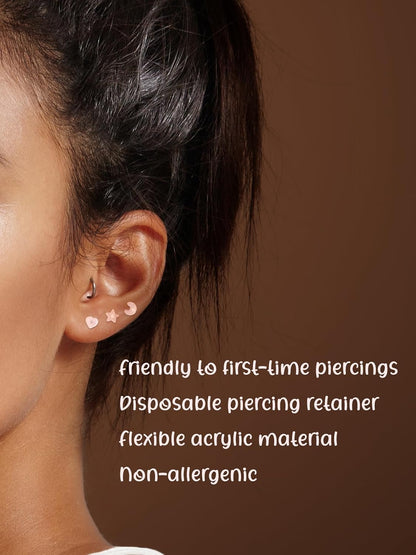 Piercingj Clear Acrylic Cartilage Earrings 16G Plastic Tongue Tragus Ring Cute Heart Star Nose Lip Stud Barbell Black Helix Piercing Retainer for Sports Surgery Work