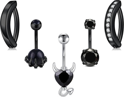 JFORYOU Belly Button Rings Stainless Steel 14G CZ Opal Navel Rings Barbells Women Girls Belly Piercing Jewelry