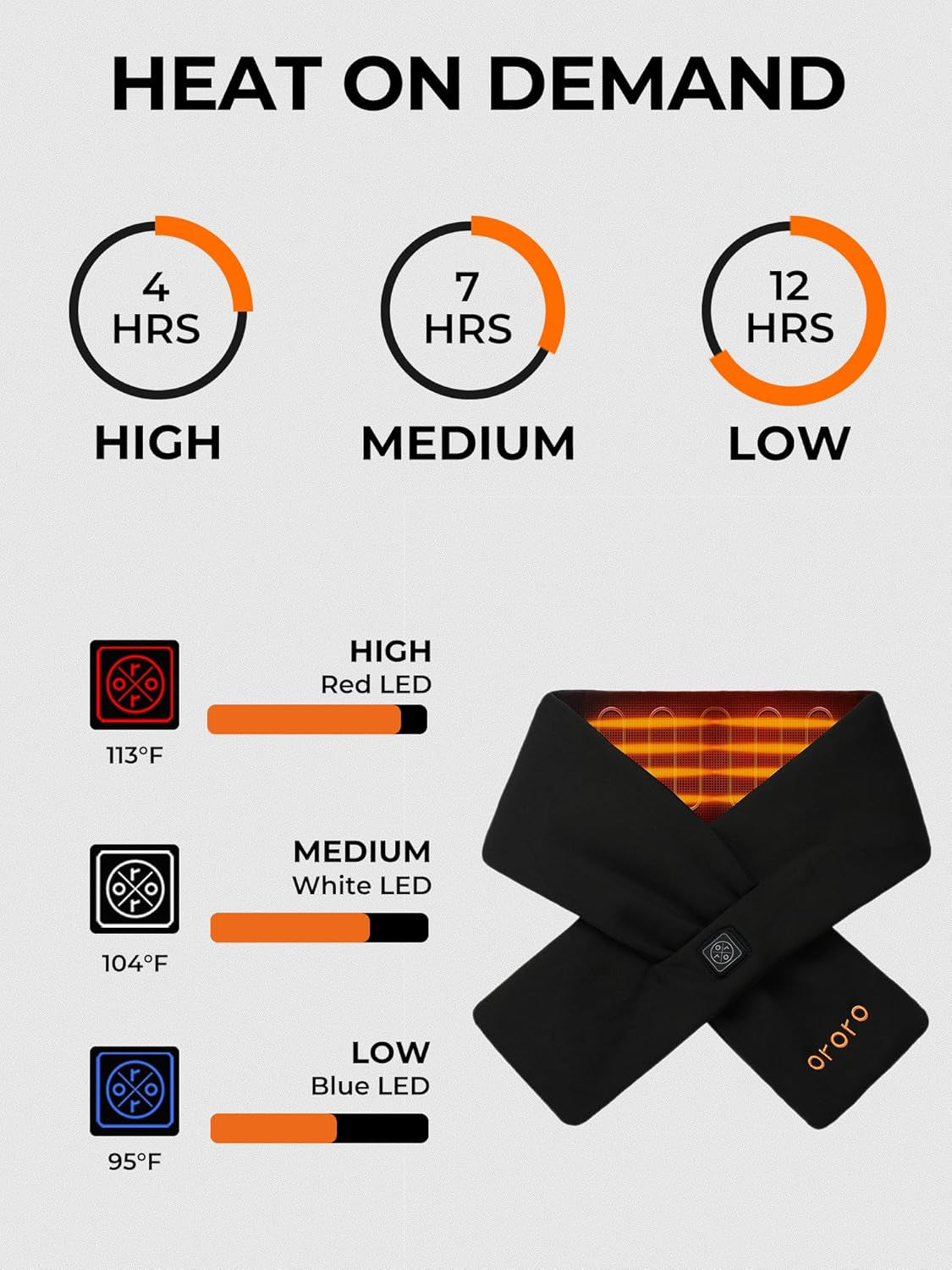 ORORO Heated Scarf, up to 12 Hours of Warmth, Heated Neck Warmer with Rechargeable Battery