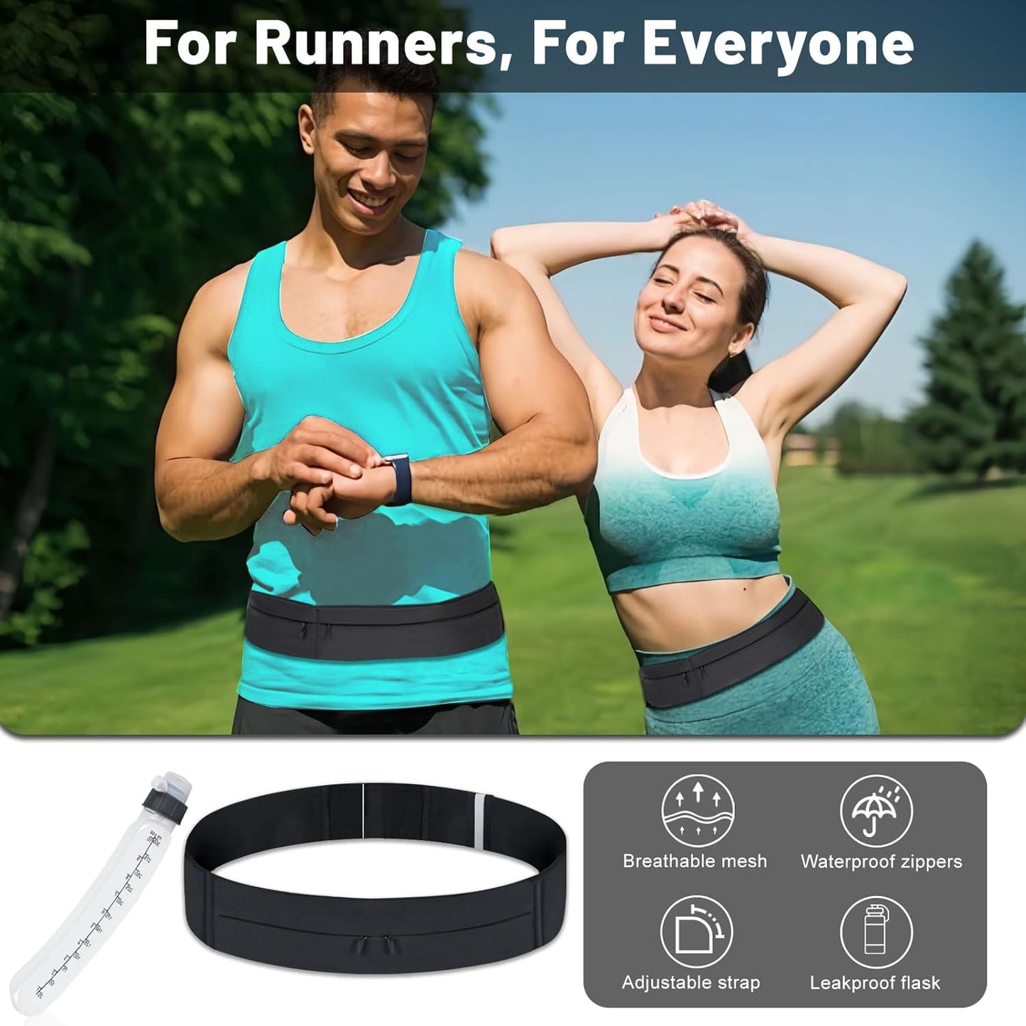 Adjustable waist pack with water bottle holder front view