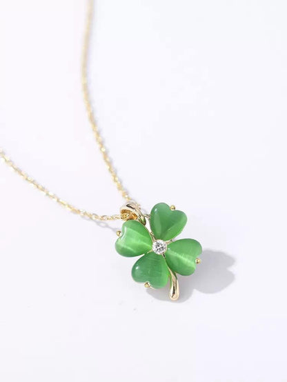 Green 4 Leaf Clover Necklace for Women, Lucky Pendant Chain Necklace Jewelry