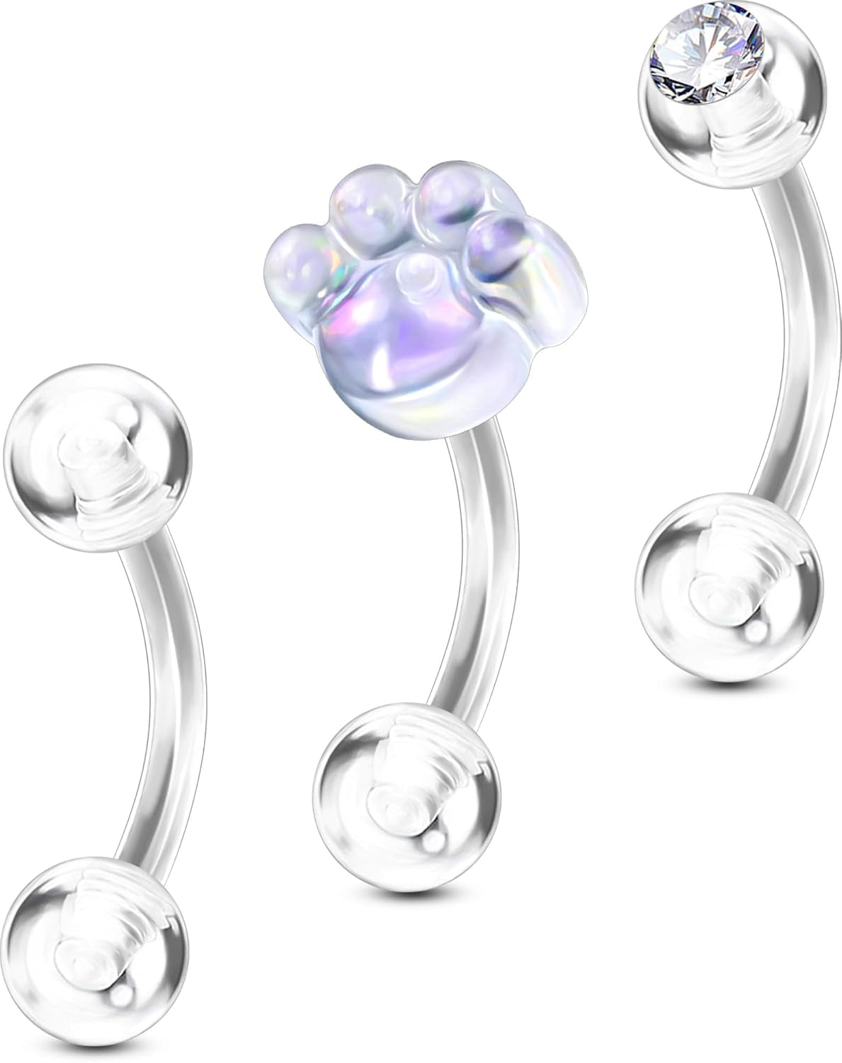 OUFER 3PCS Rook Piercing Jewelry, Plastic Piercings for Surgery, Clear Eyebrow Piercing Jewelry, 16G Eyebrow Rings, Clear Plastic Tragus Daith Rook Earrings for Work