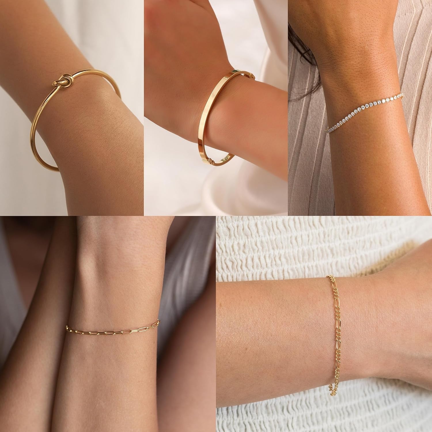 Gold Bracelet for Women Stack Bangle Cuff Bracelet Set Gold Beaded Tennis Paperclip Cuban Link Chain Bracelets for Women Trendy Non Tarinish for Christmas Gifts