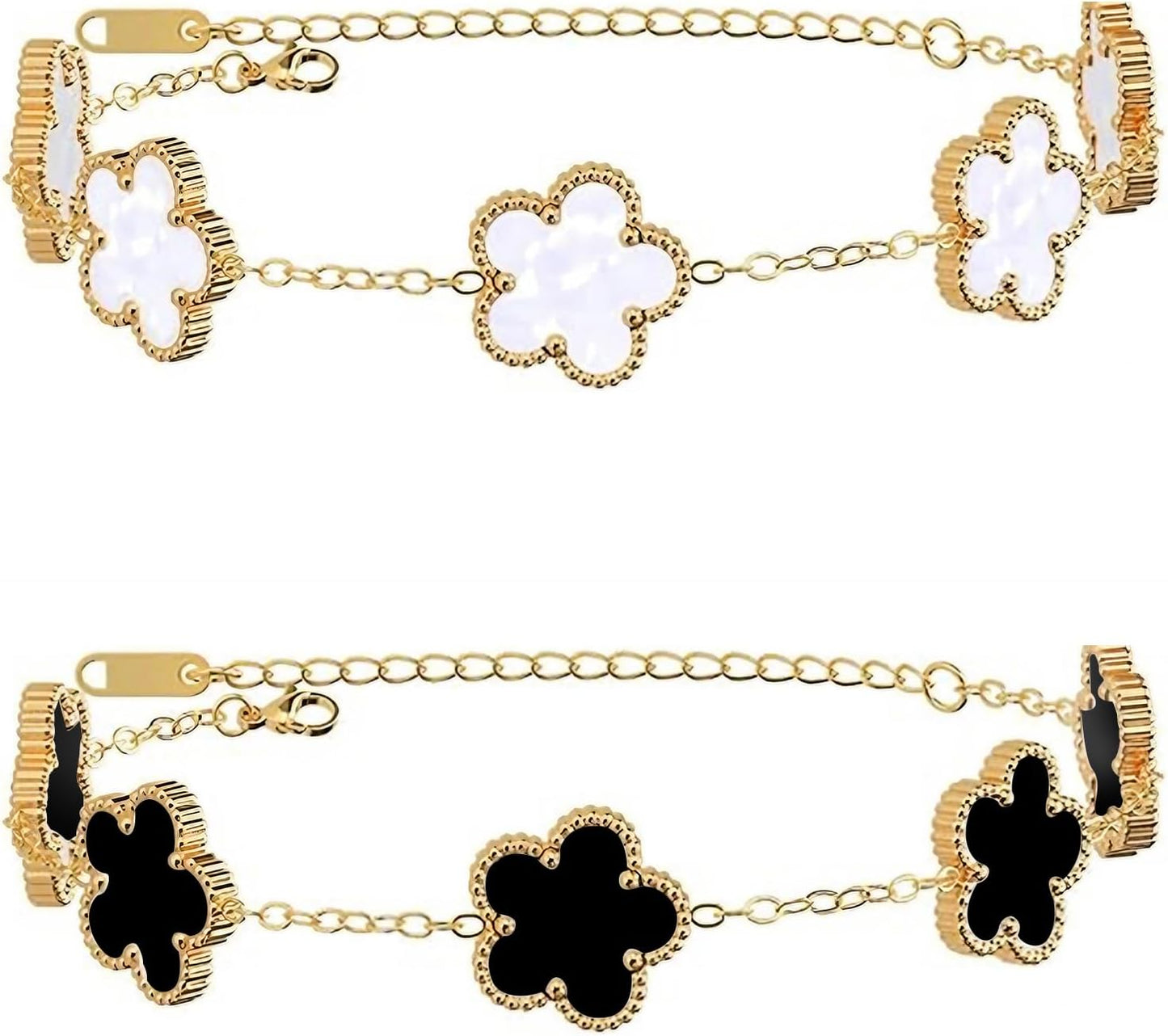 18K Gold Plated Clover Bracelet Set Dupes Bracelet for Women Flower Lucky Clover Bracelets Trendy Jewelry Birthday Gifts for Women/Mom/Friends/Besties/Sister