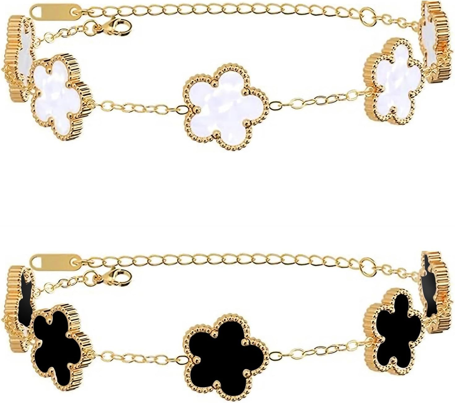 18K Gold Plated Clover Bracelet Set Dupes Bracelet for Women Flower Lucky Clover Bracelets Trendy Jewelry Birthday Gifts for Women/Mom/Friends/Besties/Sister