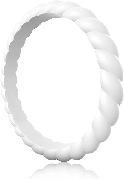 Egnaro Silicone Wedding Ring for Women,Thin and Stackble Braided Rubber Wedding Bands,No-Toxic,Skin Safe
