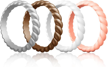 Egnaro Silicone Wedding Ring for Women,Thin and Stackble Braided Rubber Wedding Bands,No-Toxic,Skin Safe