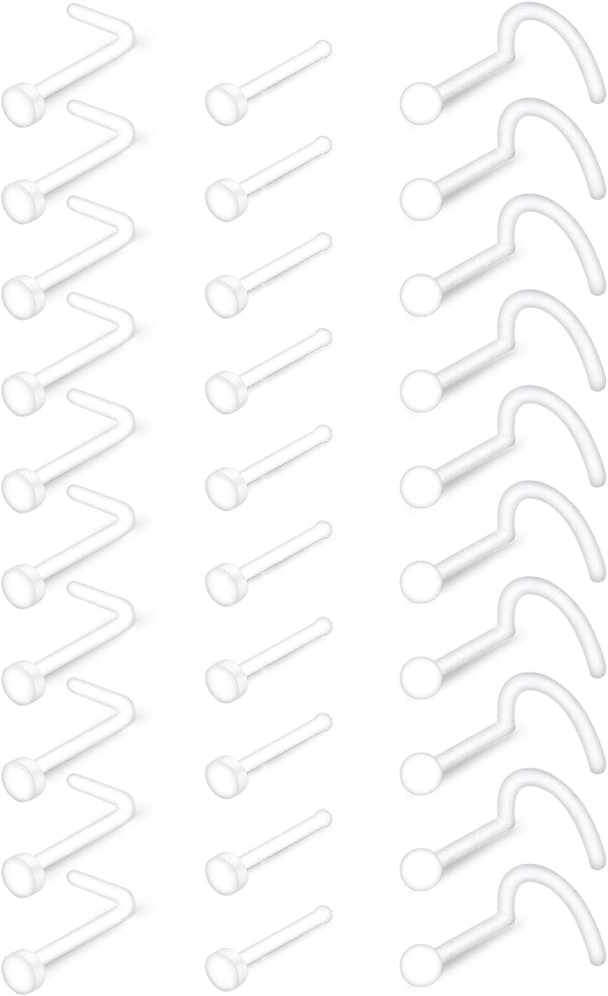 MODRSA Clear Nose Rings & Studs - Plastic Nose Piercing Retainers - 16G, 18G, 20G - Clear Cartilage Earrings & Lip Piercing Retainer