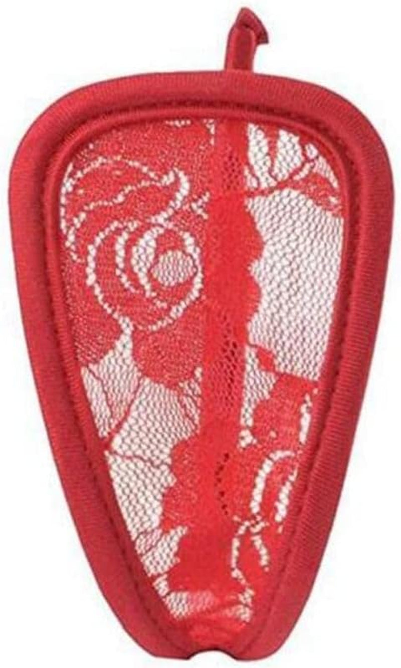 Red lace thong showcasing breathable stretch mesh fabric and cotton crotch detail