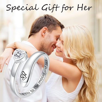 925 Sterling Silver Just Breathe Ring for Women Adjustable Heart Ring Personality Inspirational Jewelry Gifts