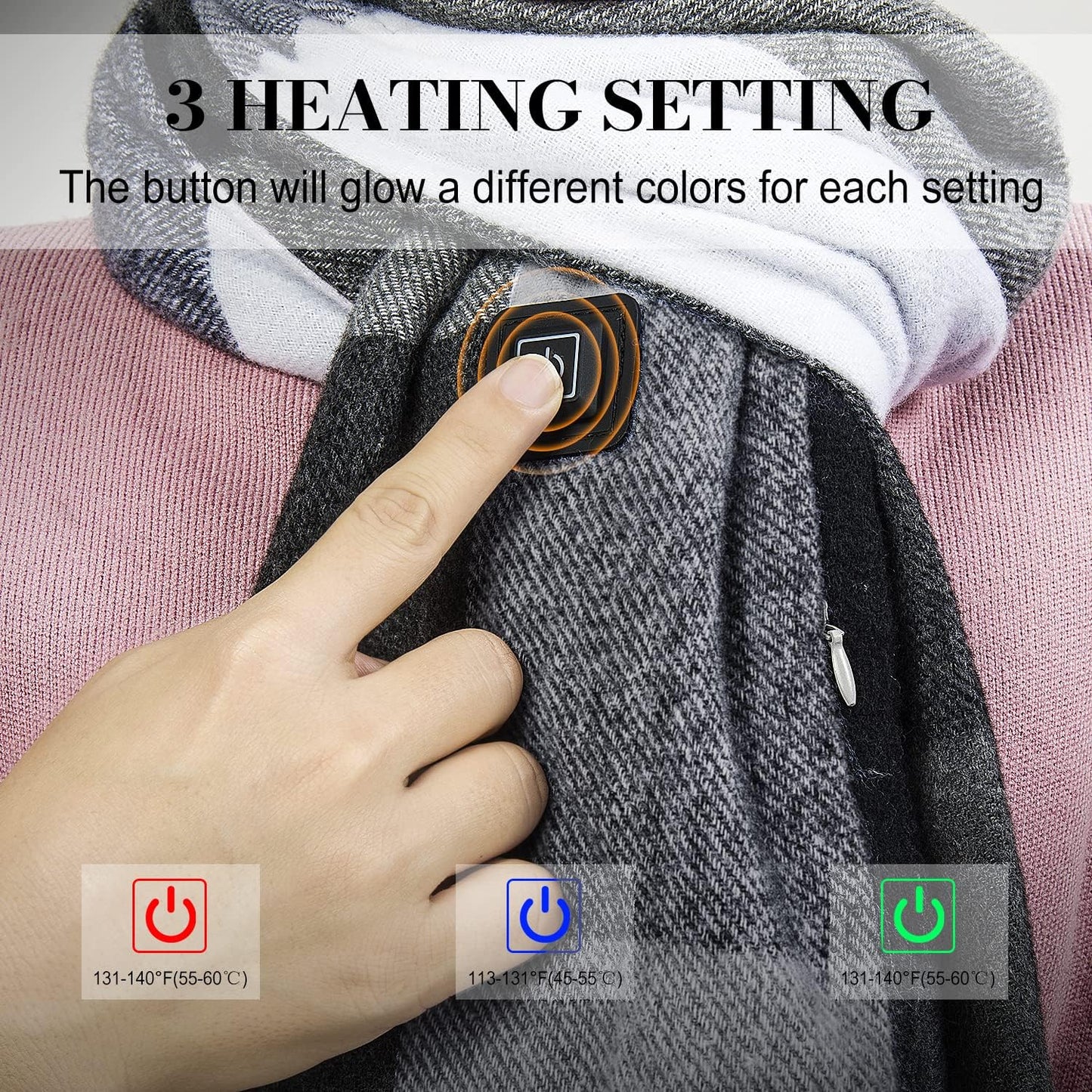 EN'DA Professional Rechargeable Heated Scarf for Women and Men, 3 Levels Temperatures Neck Warmer for Winter Cold Weather, Electric Scarves with Battery