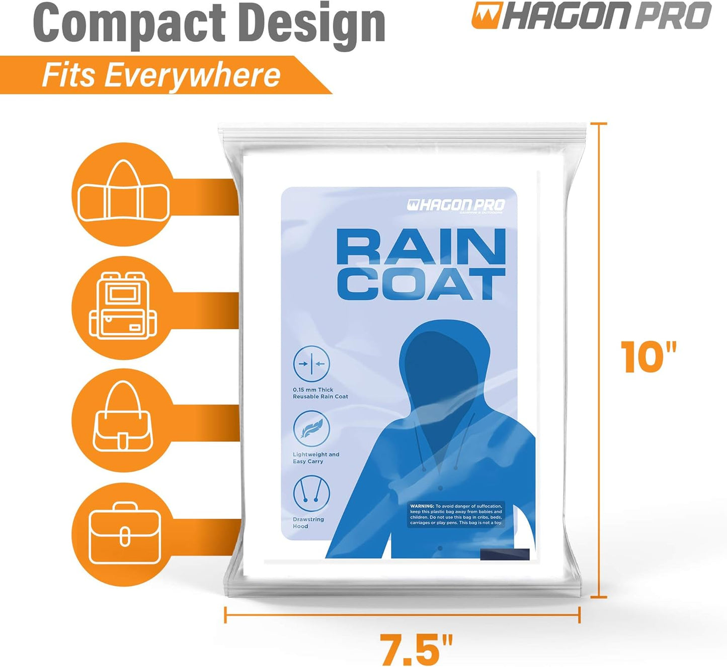 Size comparison of reusable rain ponchos for women and men