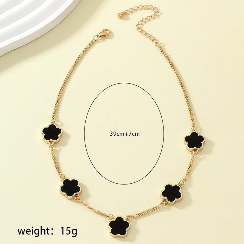 1 PC Five-Leaf Clover Flower Necklace, Black and Gold Tone Chain Jewelry for Women, Trendy Accessory for Casual Wear, Fashionable Jewelry for Her (Black&Gold)