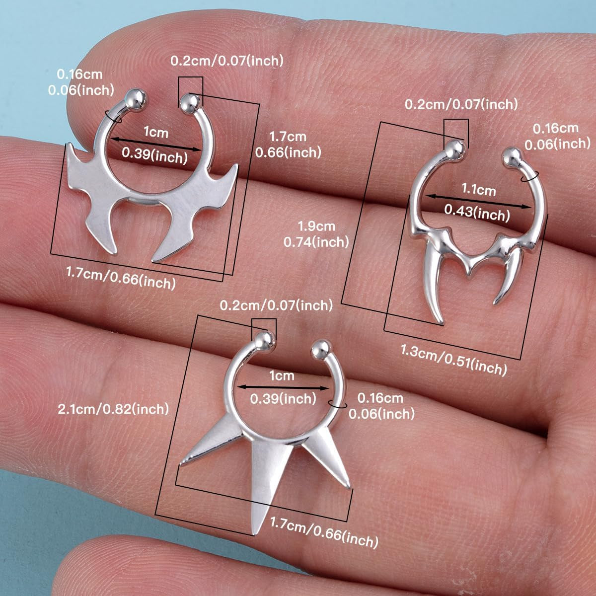 3Pcs Stainless Steel Fake Nose Septum Rings for Women Men Spike Bucktooth Non Piercing Clip on Nose Hoop Septum Hoop Fake Nose Piercing Jewelry