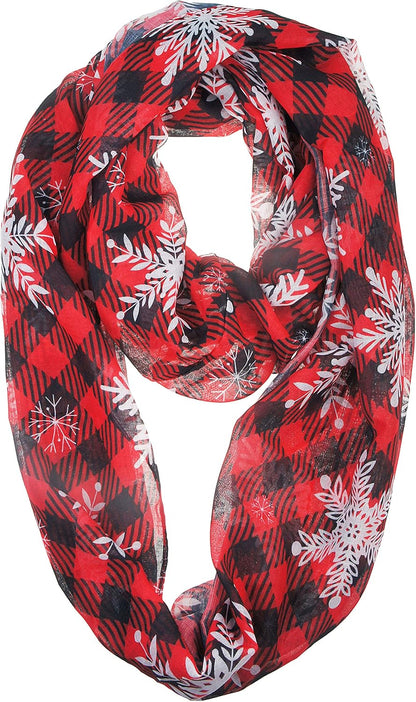 VIVIAN & VINCENT Gift Wrapped Fall Winter Soft Lightweight Holiday Sheer Infinity Christmas Scarf for Women Girls