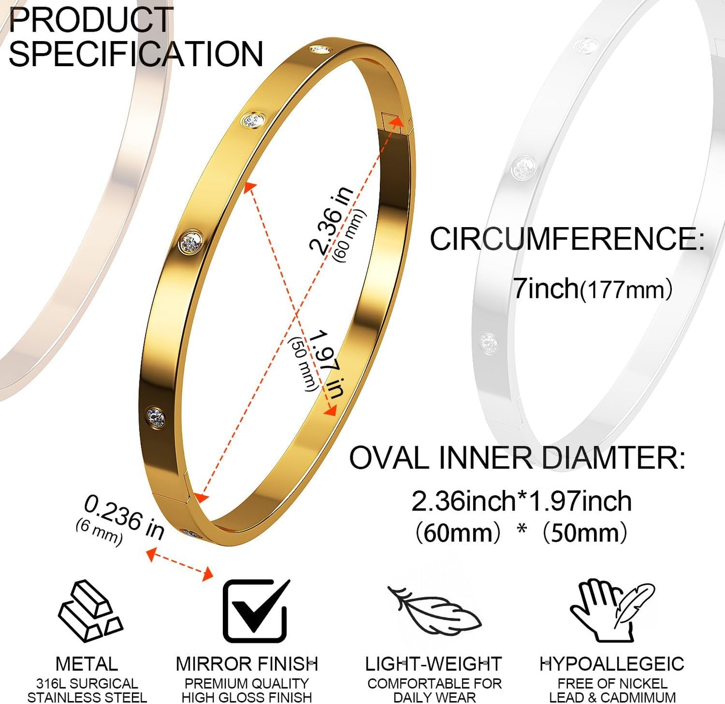 Aicase 18 K Gold Plated Love Bangle Bracelet Dupes Sets(Gold/Rose Gold/Silver) Stack Wide Wristband Bangle Nail Friendship Bracelet Birthday Lovely Trendy Jewelry Gifts for Women Mom Besties