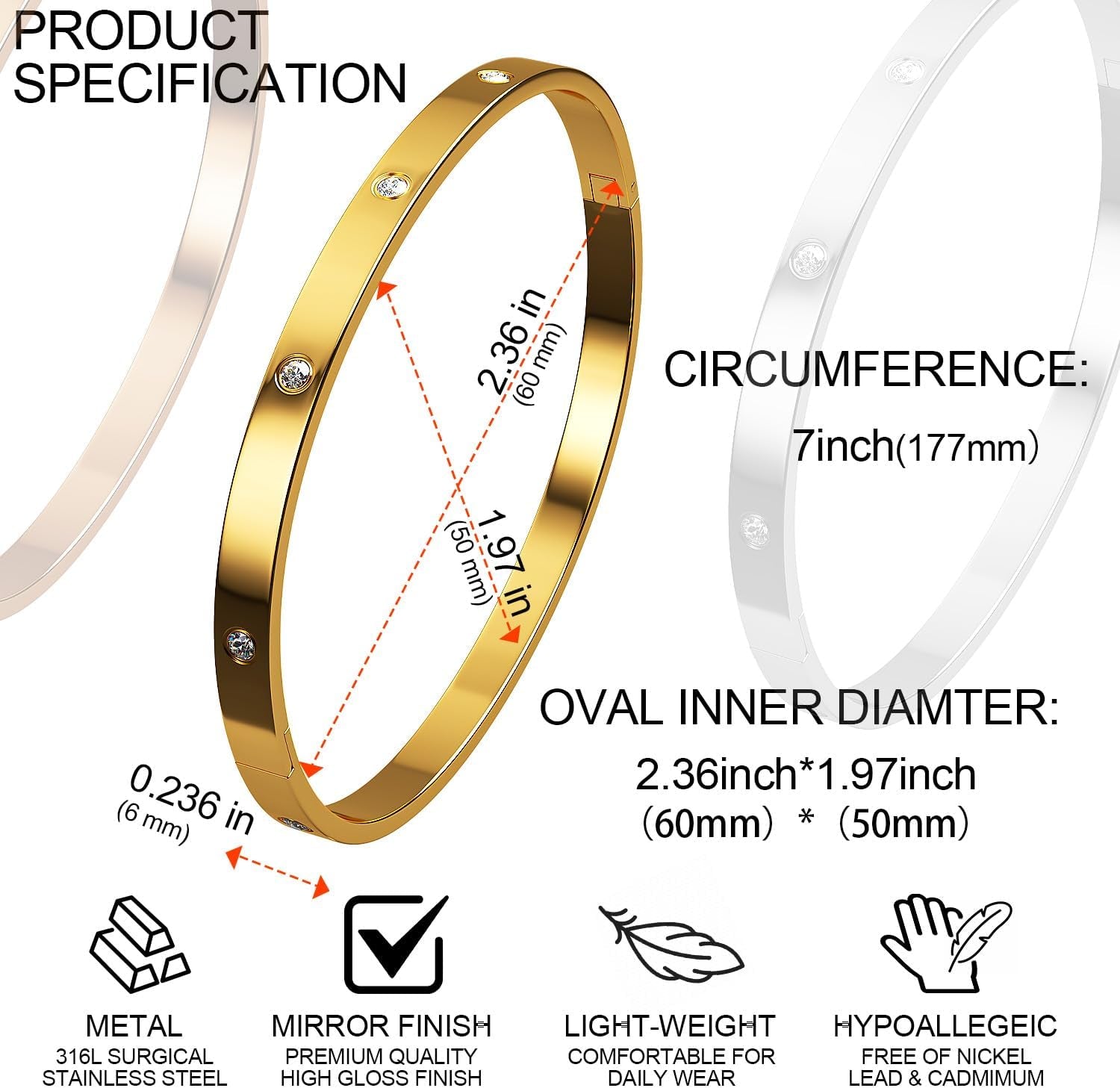 Aicase 18 K Gold Plated Love Bangle Bracelet Dupes Sets(Gold/Rose Gold/Silver) Stack Wide Wristband Bangle Nail Friendship Bracelet Birthday Lovely Trendy Jewelry Gifts for Women Mom Besties